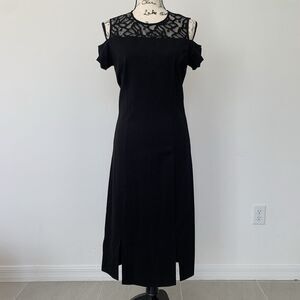 Midi Length Black Dress With Lace And Cold Shoulder Size 6/8